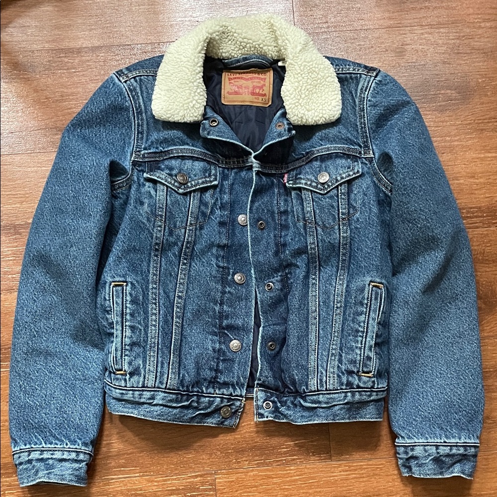 Levi's Blue Denim Jacket with Cream Sherpa Collar